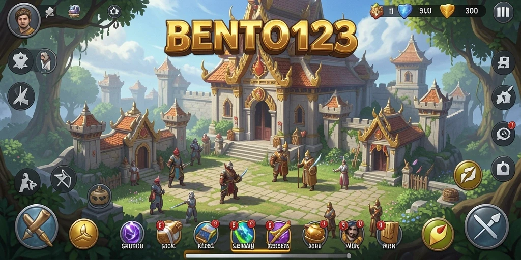 Tampilan gameplay <strong>BENTO123</strong> dengan strategi pembangunan kerajaan.