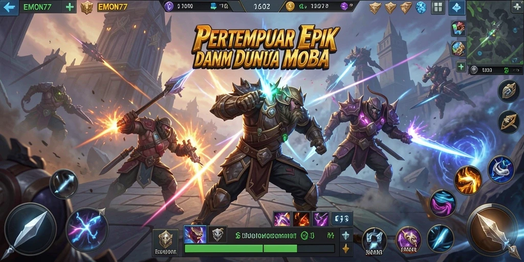 Tangkapan layar menampilkan aksi seru dalam gameplay MOBA.