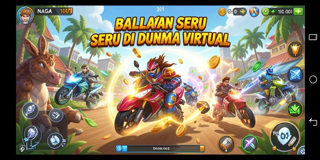 Screenshot menampilkan aksi balapan intens di NAGA1001.