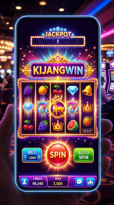Tampilan utama aplikasi kijangwin dengan berbagai pilihan kategori.